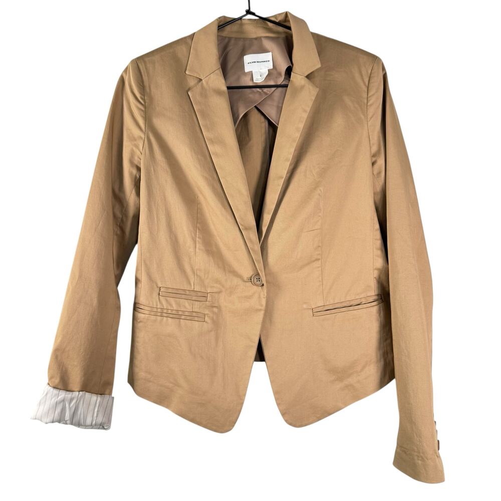 Club Monaco Tan Notched Lapel Blazer Cotton Blend Single Breasted Work Size 2